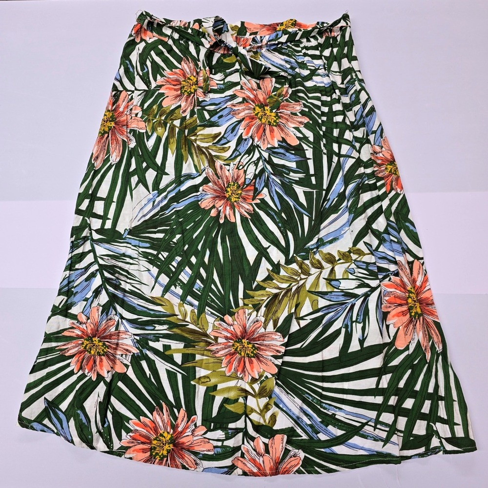 Cupshe Tropical Floral Palm Leaf Print Wrap Midi Skirt Green Orange Large